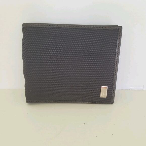 Dunhill Designer Mens Wallet Black Bifold Nylon Leather Folding Medium Logo - Picture 1 of 11